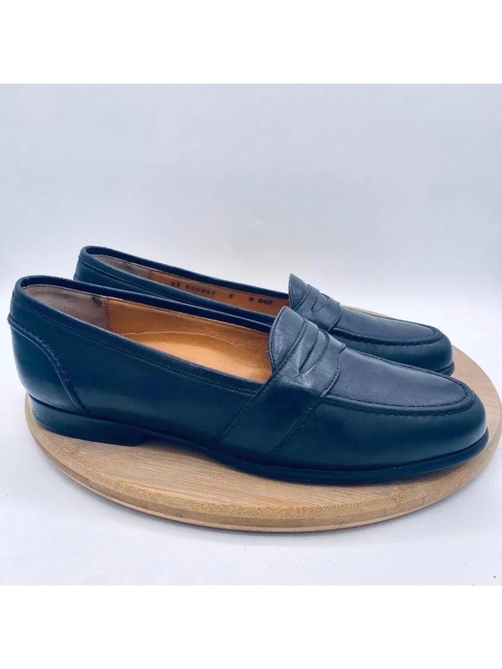 Cole Haan Bragano Shoes Mens 8 Black Leather Slip On Penny Loafers Italy